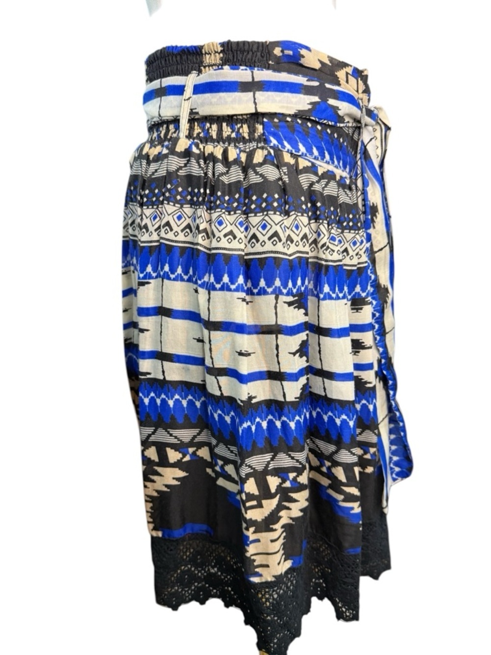 Mix Nouveau Tie-Waist Mini Skirt in Blue and Black Aztec Print Size M - Picture 2 of 7